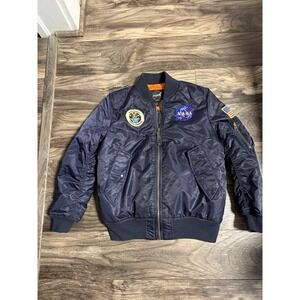 Alpha Industries YOUTH Medium (10/12) Navy MA-1 Jacket Bomber NASA Patches